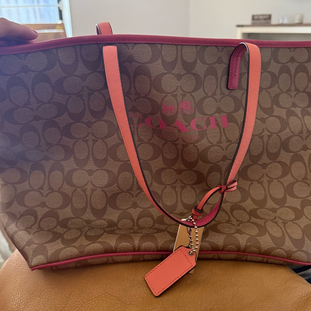 Coach Tan and Pink Signature Tote